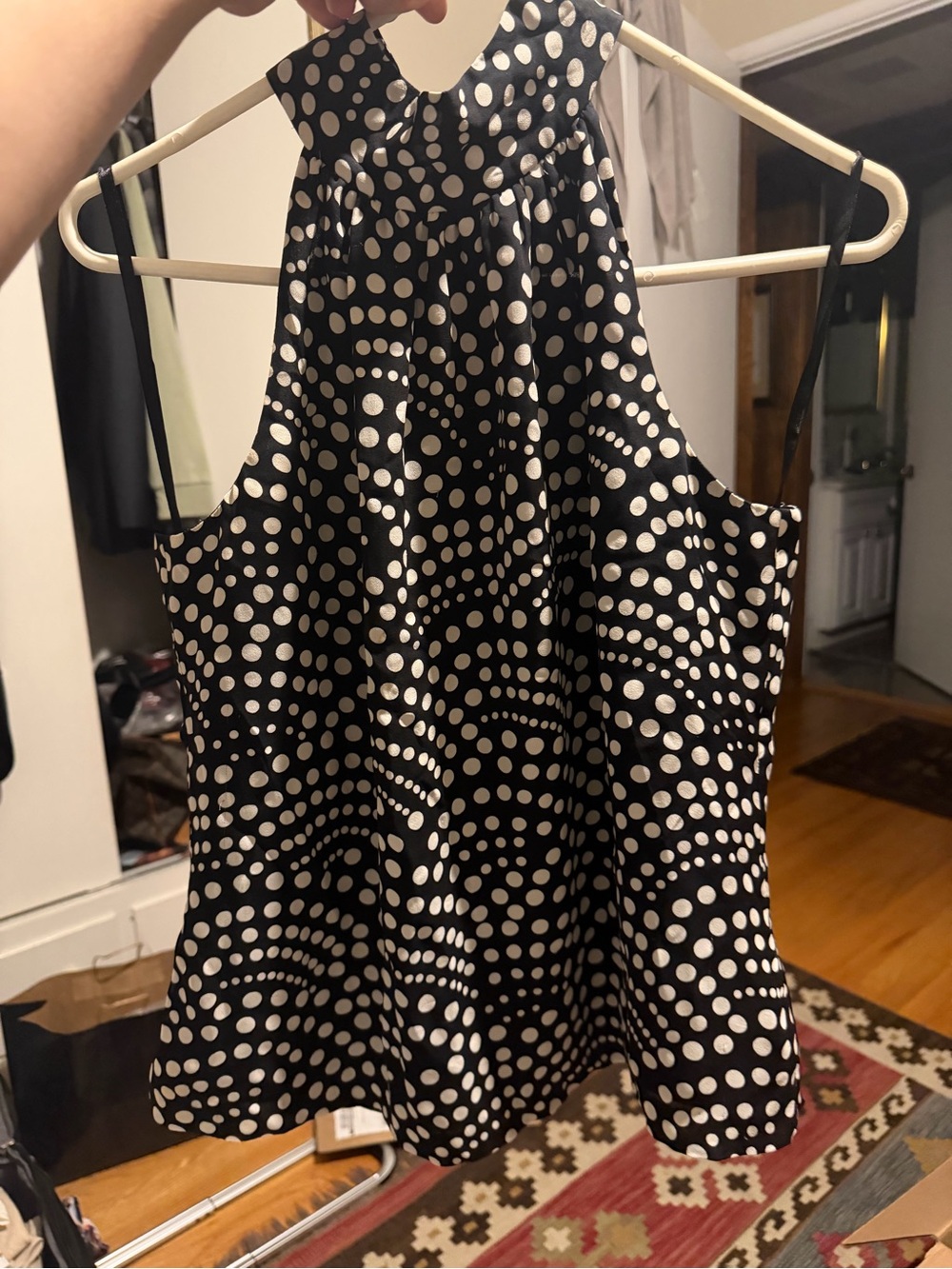 INC Polka Dot Black and White Halter Silk Top